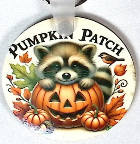 Raccoon Pumpkins Round Key Chain