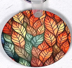 Stained Glass Leaves Round Key Chain