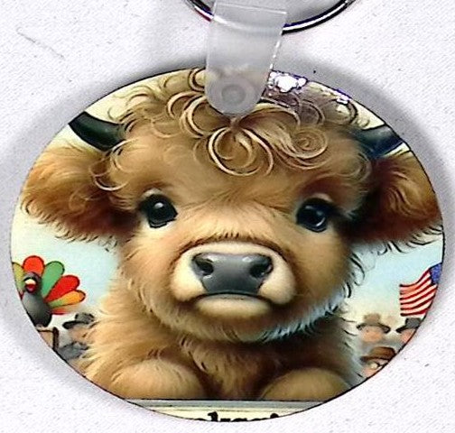 Highland Calf Round Key Chain