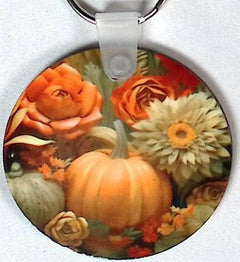 Pumpkin FLowers Round Key Chain
