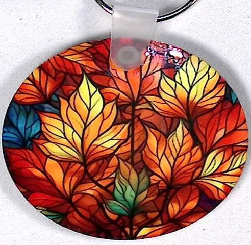 Stained Glass Leaves Round Key Chain