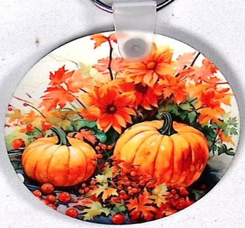 Pumpkins Flowers Round Key Chain