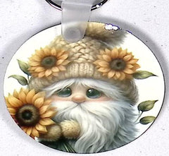Gnome Sunflowers Round Key Chain