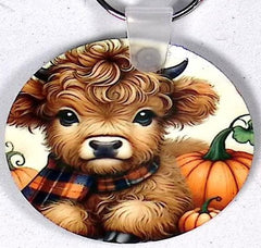Highland Calf Pumpkin Round Key Chain