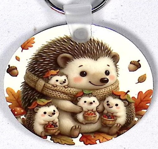 Hedge Hog Family Round Key Chain
