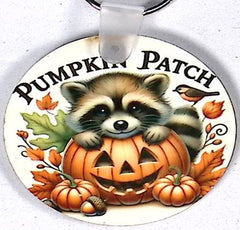 Raccoon Pumpkin Patch Round Key Chain