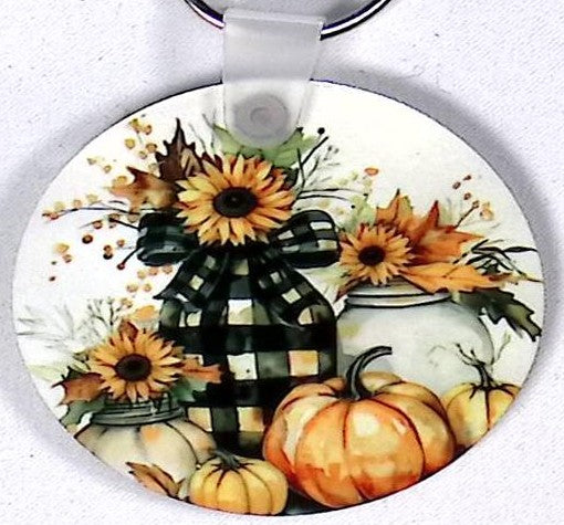 Pumpkin Sunflowers Round Key Chain