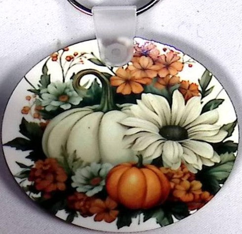 Flowers Pumpkins Round Key Chain