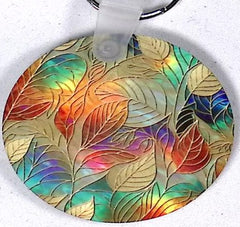 Staind Glass Leaves Round Key Chain