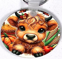 Highland Calf Corn Round Key Chain