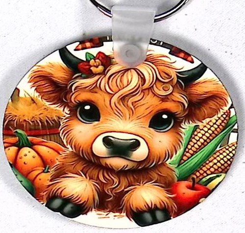 Highland Calf Corn Round Key Chain