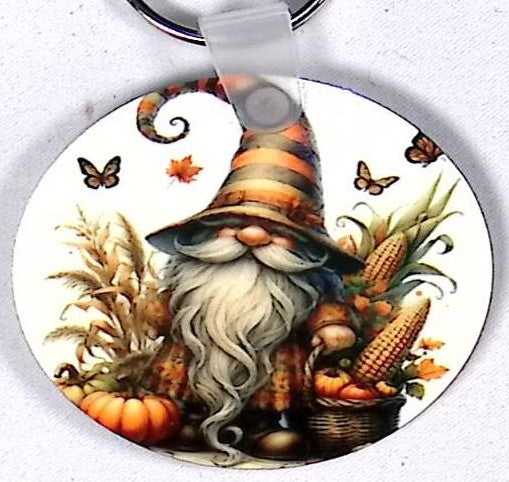 Harvest Gnome Round Key Chain