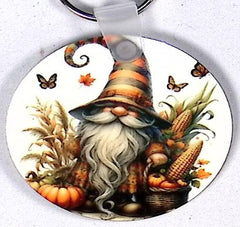 Harvest Gnome Round Key Chain