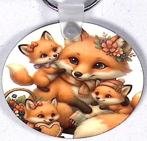 Fox Family Round Key Chain