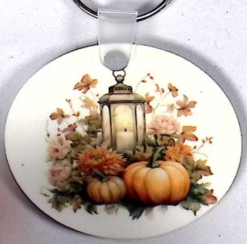 Lantern Pumpkins Round Key Chain
