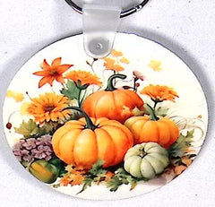 Flowers Pumpkins Round Key Chain