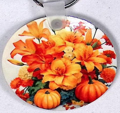 Autumn Flowers Round Key Chain