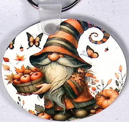Harvest Gnome Round Key Chain