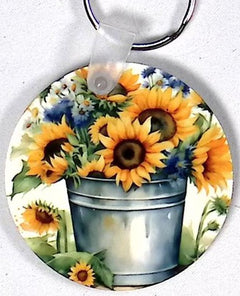 Sunflower Bucket Round Key Chain
