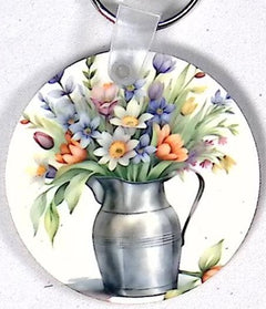 Mild Pail Flowers Round Key Chain