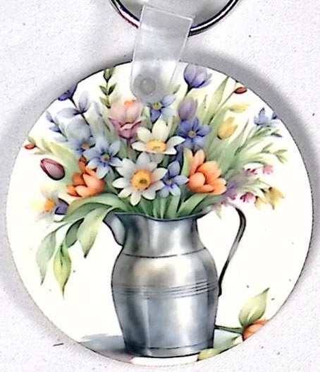 Mild Pail Flowers Round Key Chain