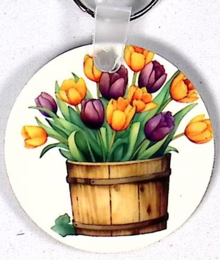 Basket Tulips Round Key Chain