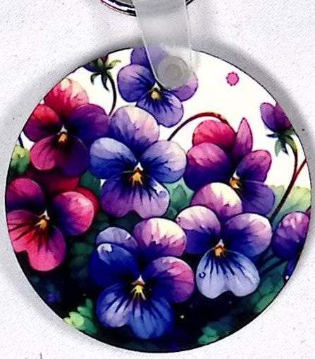 Water Color Flowers Ruond Key Chain