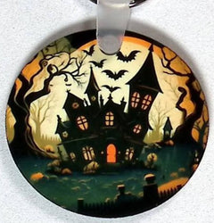 Haunted House Round Key Chain
