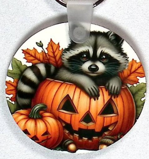Pumpkin Raccoon Round Key Chain