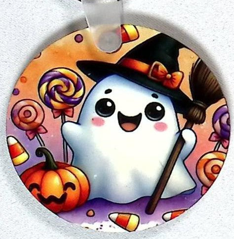 Partying Ghost Round Key Chain