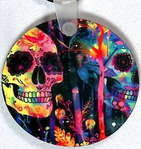 Neon Skulls Round Key Chain
