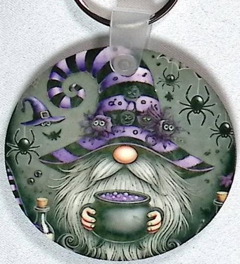 Purple Hat Gnome Round Key Chain