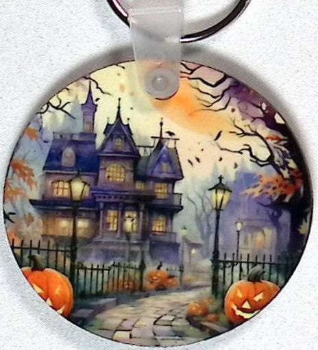 Haunted House Street Round Key Chain