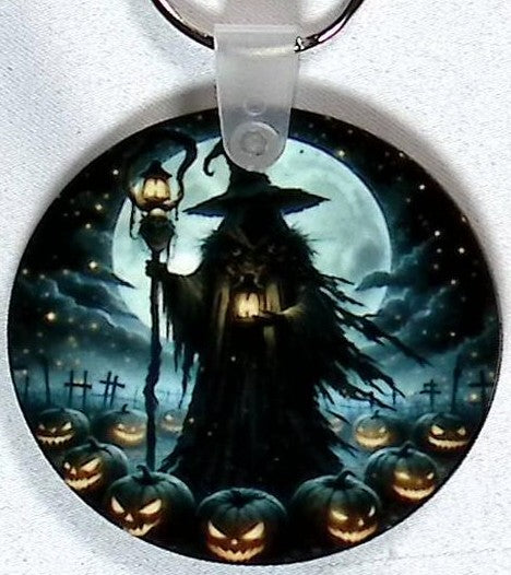Scary Witch Round Key Chain