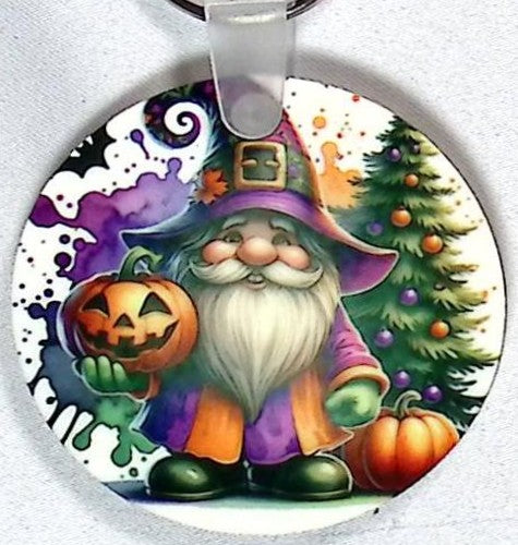 Gnome Pumpkin Round Key Chain