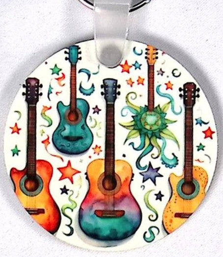 Colorful Guitars Round KeyChains