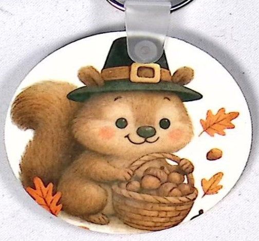 Squirrel Acorns Round Key Chain